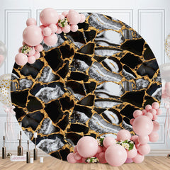 Aperturee - Round Black White Marble Happy Birthday Backdrop