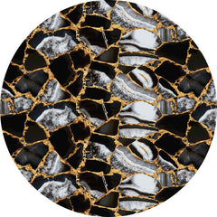 Aperturee - Round Black White Marble Happy Birthday Backdrop