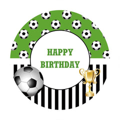 Aperturee - Round Black White Stripes Football Birthday Backdrop