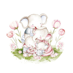 Aperturee - Round Elephant Family Happy Birthday Backdrop