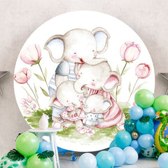 Aperturee - Round Elephant Family Happy Birthday Backdrop