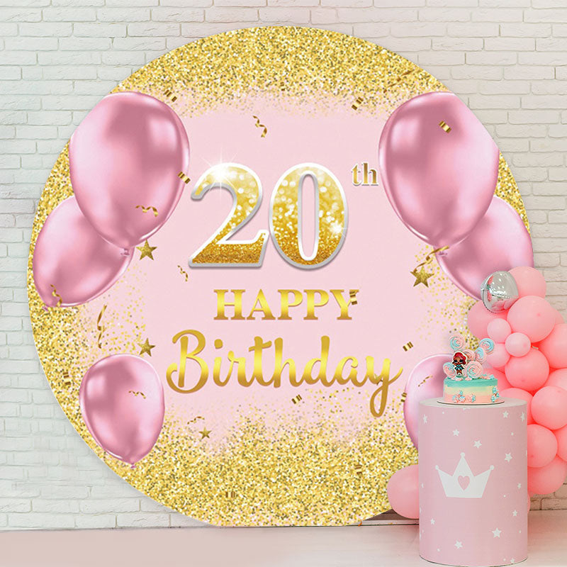 Aperturee - Round Gold Pink Happy 20Th Birthday Backdrop