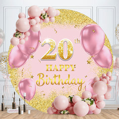 Aperturee - Round Gold Pink Happy 20Th Birthday Backdrop
