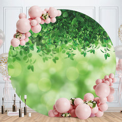 Aperturee - Round Green Leaves Theme Happy Birthday Backdrop