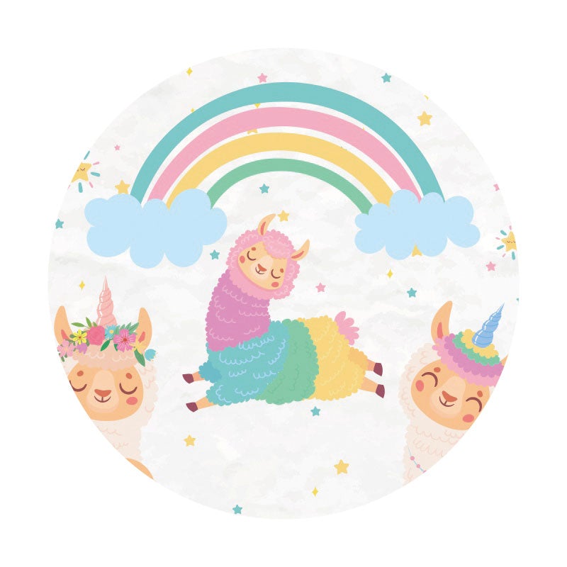 Aperturee - Round Lamb Rainbow Baby Shower Party Backdrop