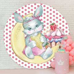 Aperturee - Round Pink Rabbit Moon Happy Birthday Backdrop