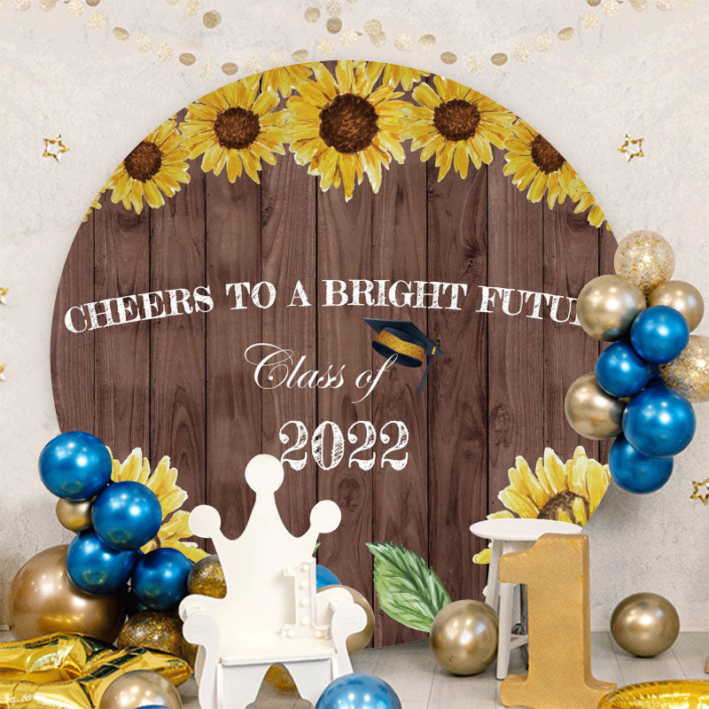 Aperturee - Round Sunflowers Brown Wood 2022 Grad Backdrop