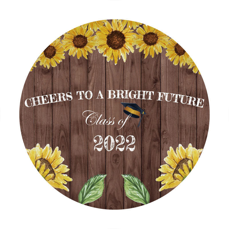 Aperturee - Round Sunflowers Brown Wood 2022 Grad Backdrop