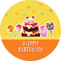 Aperturee - Round Sweet Cake Happy Birthday Yellow Backdrop