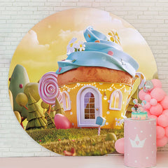 Aperturee - Round Sweet Cake House Happy Birthday Backdrop