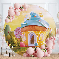 Aperturee - Round Sweet Cake House Happy Birthday Backdrop
