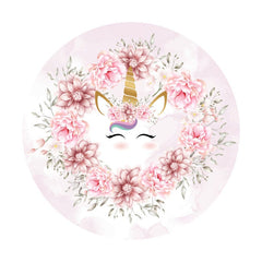 Aperturee - Round Unicorn Flower Happy Birthday Backdrop