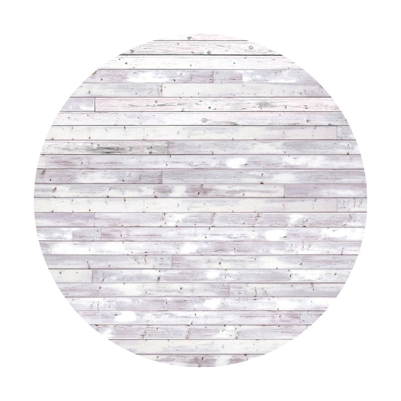 Aperturee - Round White Stripe Wood Happy Birthday Backdrop