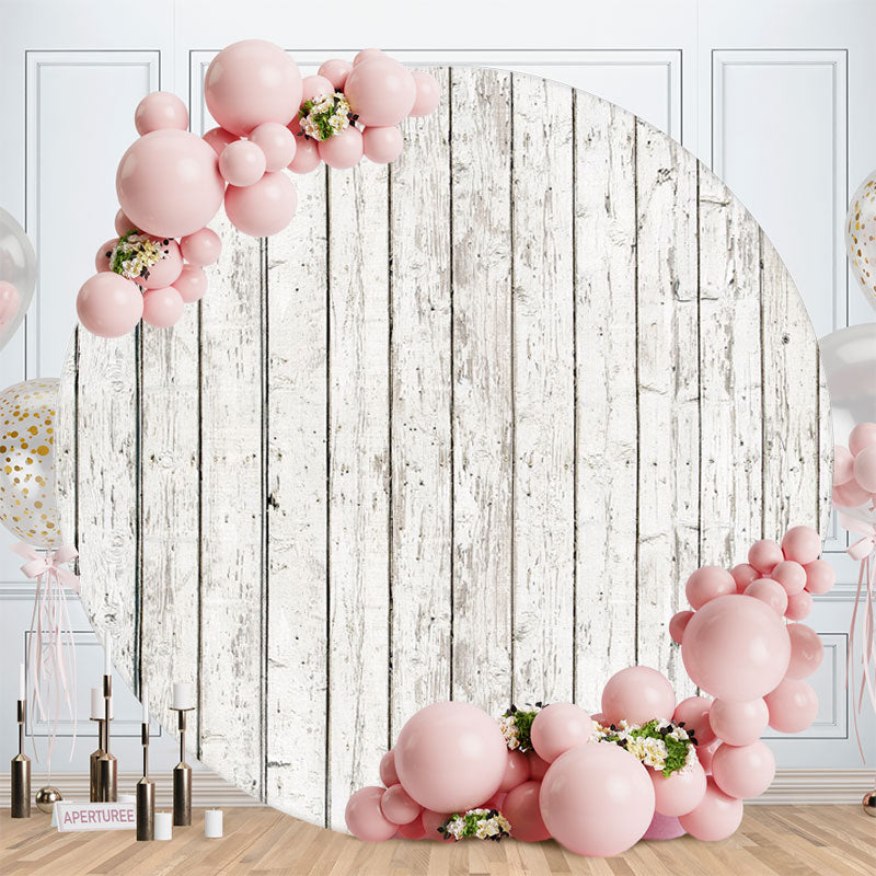 Aperturee - Round White Wooden Theme Happy Birthday Backdrop