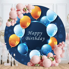 Aperturee - Royal Blue Ballons Round Happy Birthday Backdrop