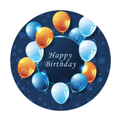 Aperturee - Royal Blue Ballons Round Happy Birthday Backdrop