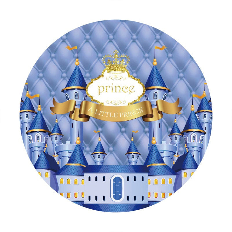 Aperturee - Royal Blue Castle Round Baby Shower Backdrop