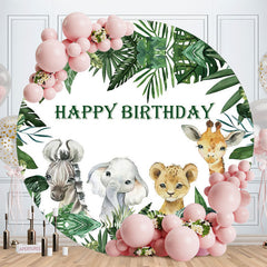 Aperturee - Safari Animals Round Happy Birthday Backdrop