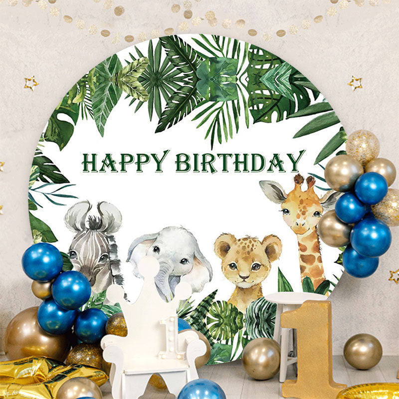 Aperturee - Safari Animals Round Happy Birthday Backdrop