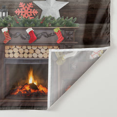 Aperturee - Santa Claus Fireplace Gift Wood Christmas Backdrop
