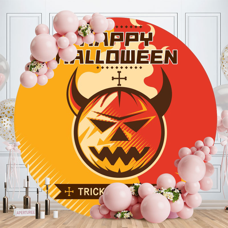 Aperturee - Scary Pumpkin Round Happy Halloween Backdrop