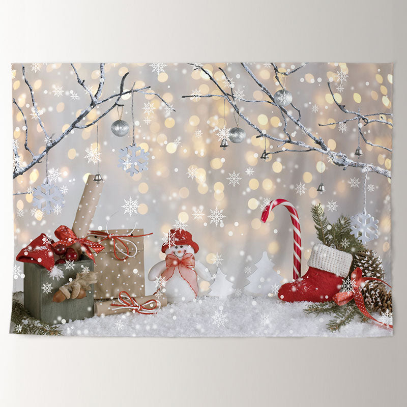 Aperturee - Silver Bauble Snowflake Lightin Christmas Backdrop