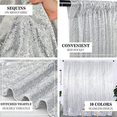 Aperturee - Silver Shimmer Sequin Wall Backdrop Curtain For Photo