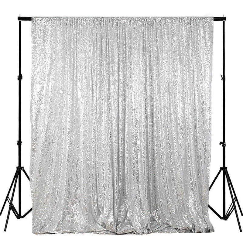 Aperturee - Silver Shimmer Sequin Wall Backdrop Curtain For Photo