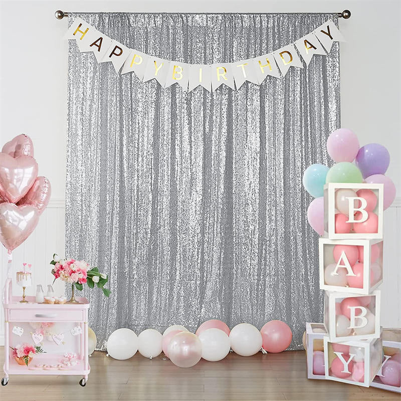 Aperturee - Silver Shimmer Sequin Wall Backdrop Curtain For Photo