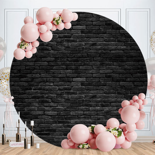 Aperturee - Simple Black Brick Round Happy Birthday Backdrop