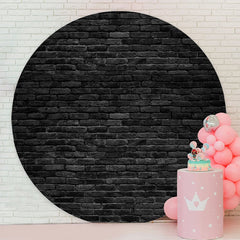 Aperturee - Simple Black Brick Round Happy Birthday Backdrop