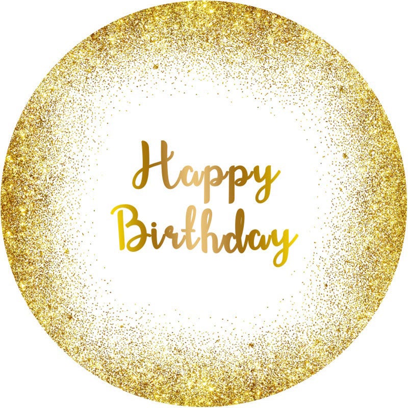 Aperturee - Simple Glitter Golden Round Happy Birthday Backdrop