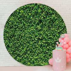 Aperturee - Simple Green Leave Round Happy Birthday Backdrop