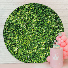 Aperturee - Simple Green Leaves Round Birthday Backdrops