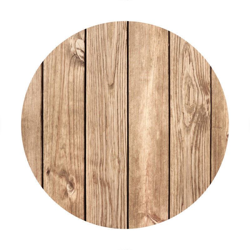 Aperturee - Simple Nature Khaki Wood Round Birthday Backdrop