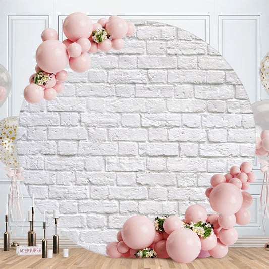 Aperturee - Simple White Bricks Round Birthday Backdrops