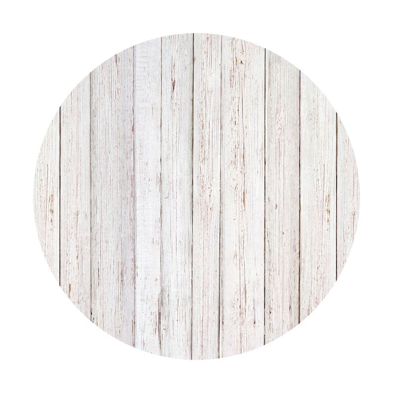 Aperturee - Simple White Wooden Round Birthday Backdrop