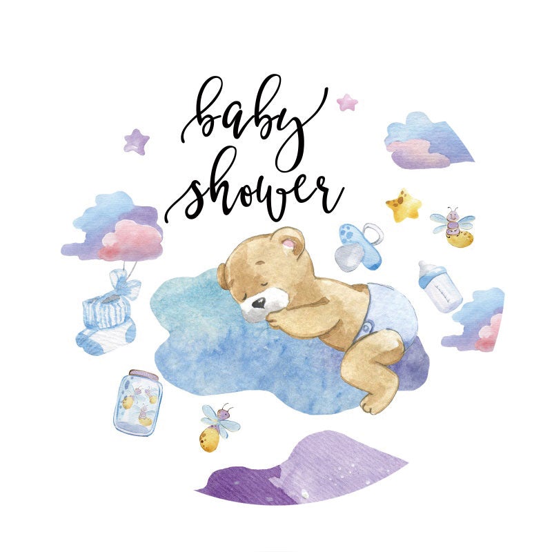 Aperturee - Sleepy Bear Round Boys Baby Shower Backdrops
