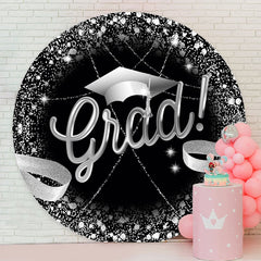 Aperturee - Sliver Black Glitter Round Graduation Backdrop