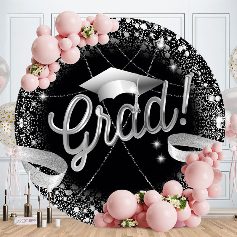 Aperturee - Sliver Black Glitter Round Graduation Backdrop