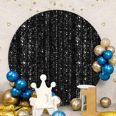 Aperturee - Sliver Bokeh Glitter Round Black Birthday Backdrop