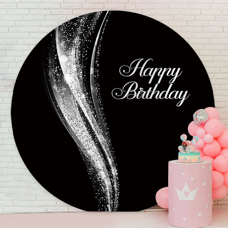 Aperturee - Sliver Glitter Abstract Round Black Birthday Backdrop