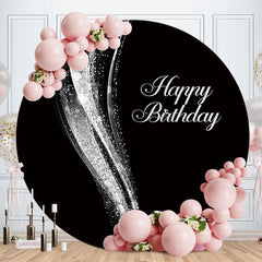 Aperturee - Sliver Glitter Abstract Round Black Birthday Backdrop