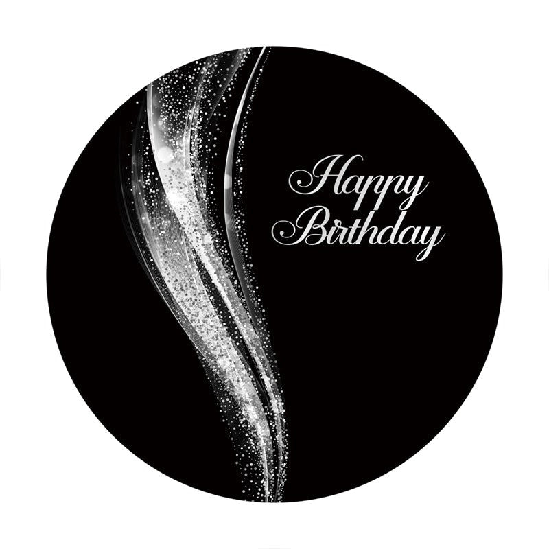 Aperturee - Sliver Glitter Abstract Round Black Birthday Backdrop