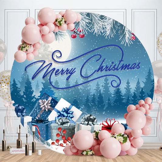 Aperturee - Sliver Glitter Blue Round Christmas Backdrop