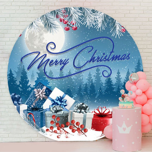 Aperturee - Sliver Glitter Blue Round Christmas Backdrop