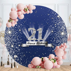 Aperturee - Sliver Glitter Round Blue 21st Birthday Backdrop
