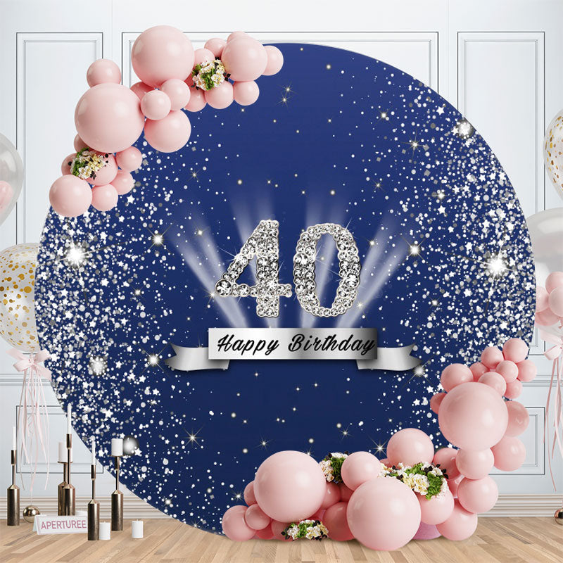 Aperturee - Sliver Glitter Round Blue 40th Birthday Backdrop