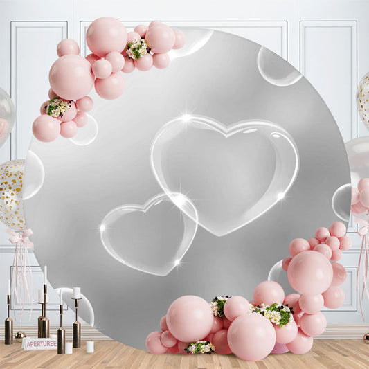 Aperturee - Sliver Love Ballon Round Birthday Party Backdrop