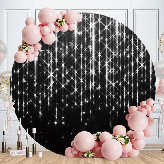 Aperturee - Sliver Star Round Black Birthday Party Backdrop